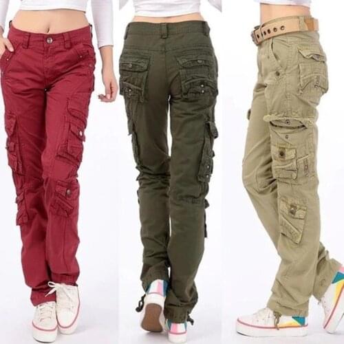 Military Camouflage pants women Army high waist loose Multi-pocket Pant versatile cotton Trouser ladies Street Jogger sweatpants