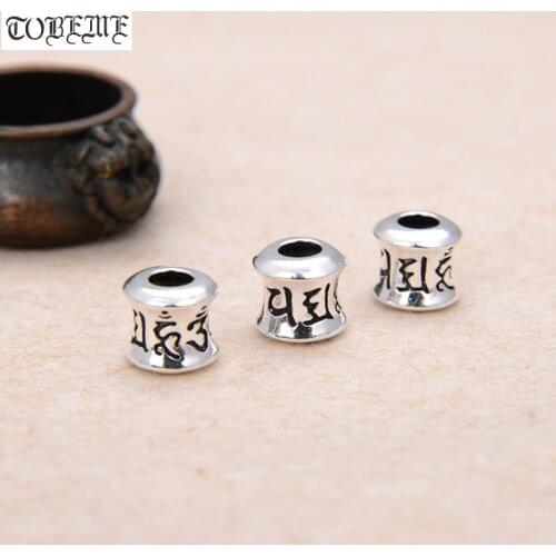 100% 925 Silver Tibetan Six Words Proverb Beads Buddhist Malas Markers OM Beads DIY Jewelry Findings Spacers Tibetan Beads
