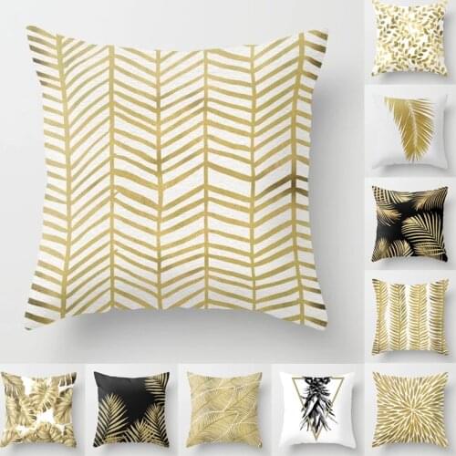 Decorative Gold Cushion Covers Throw Pillow Covers Black Golden Leaf Pillow Case Home Decor Sofa Living Room Polyester