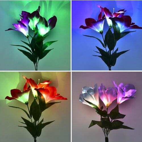 Solar Clivia Flower Lamp LED Color Gradient Decorative Lawn Ground Plug Garden Flower Lamp Fiber Light fence light floor lamps