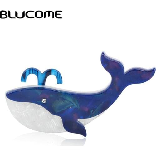 Blucome Latest Cute Blue Dolphin Shape Brooches Natural Texture Acrylic Pin Jewelry For Girls Children Hat Scarf Coat Ornaments