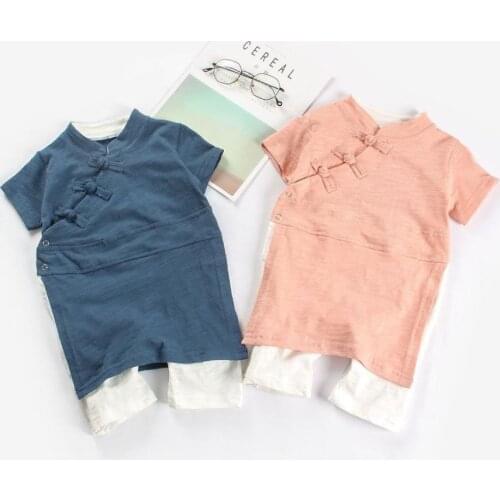 Newborn Baby Bodysuits Han Chinese Costume Short Sleevel Baby Clothes 0-24M Boys Jumpsuit Cotton Children Clothing Infant Suits