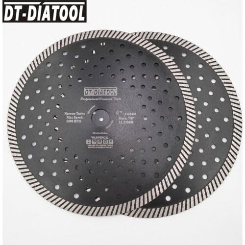 9 inch DT-DIATOOL 2pcs 230MM Hot Pressed Narrow Turbo Diamond Blade Cutting Disc 10mm Segment Height Saw Blade for Grinder