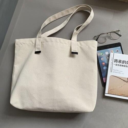 Canvas Bag Cotton Simple Fashion Ladies Shoulder Tote Bags Buttons Shopper Bags Girls Korean Solid Color Life Casual HandBag