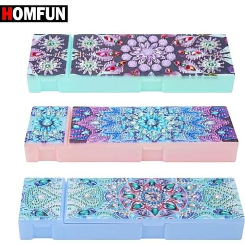 HOMFUN 5d DIY Diamond Painting Pencil Case Mandala Special Shaped Diamond Embroidery Tool Stationery Box Christmas Gift