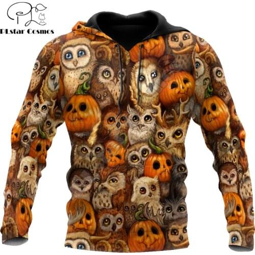 Halloween Pumpkin and Owl 3D Printed Autumn Men Hoodies Unisex Casual Pullovers Zip Hoodie Streetwear sudadera hombre DW633