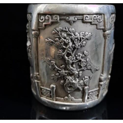 China White copper archaize Plum, Orchid, Bamboo and Chrysanthemum Pen holder crafts statue