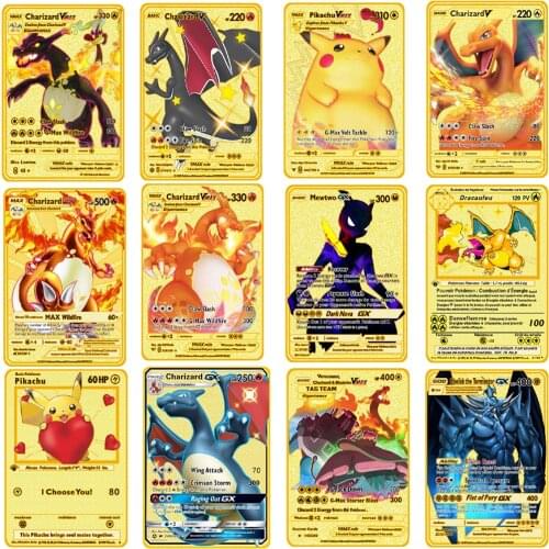 2021 New France PV Anime Pokemon Flash Metal Pikachu Charizard Game Battle Collection Trading Card V Vmax Gx Childrens Toys