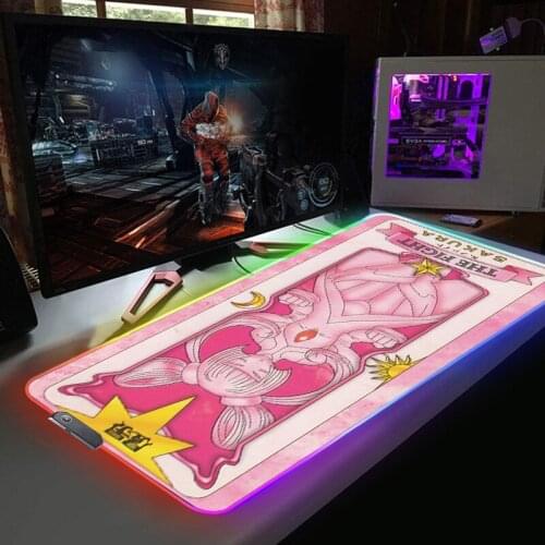 Cardcaptor Sakura RGB Mouse Pad Anime Cute Girl Tarot Card Mousepad Large LED Computer Keyboard Table Pads Gamer Accessories Rug