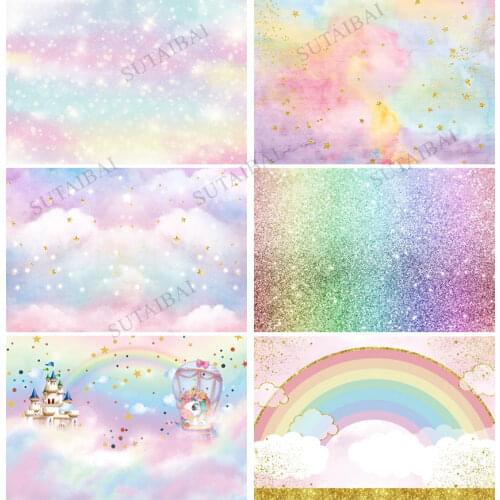 Dreamy Gold Glitters Rainbow Pink Sky Baby Birthday Party Photography Backdrop Decoration Backgrounds for Photo Studio
