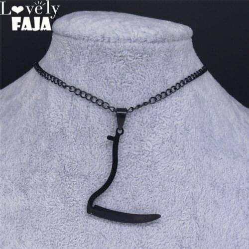 Lovely FAJA Gothic Stainless Steel Sickle Neckless Women Black Grim Reaper Necklaces & Pendants Jewelry colier femme N4125S03