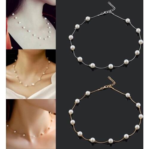 2020 Fashion Charm Jewelry Pendant Chain Faux Pearl Choker Short Necklace Statement Neck Chain Jewelry