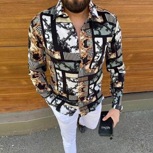 2021 Fashion Shirts For Men Long Sleeve Casual Floral Print Shirt Autumn Shirts Men Cardigan Camisa Button Turn-Down Collar Male
