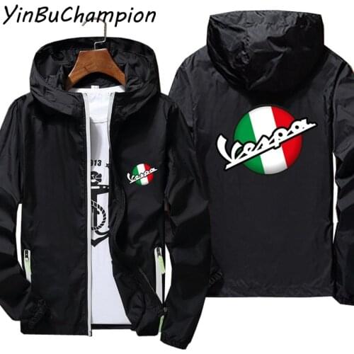 Mens Vespa Motorcycle Italy Flag Sport Thin Hooded Coat Reflective Sunscreen Windbreaker Skin Cycling Camping Pilot Jacket 7XL