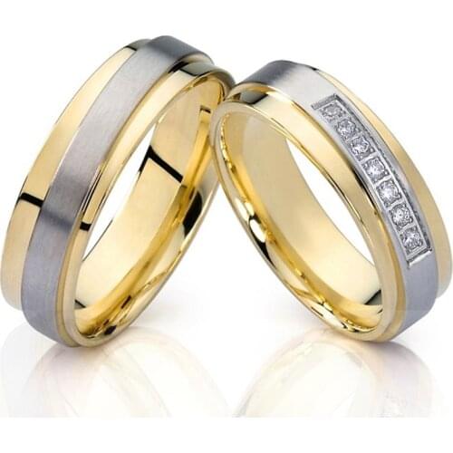 Wedding Rings for men and women Couples Lovers Alliance Gold Plating Jewelry 1 pair Proposal Ring male female
