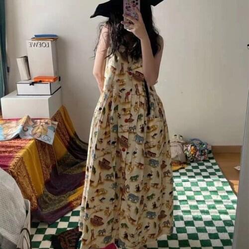 Summer Women Slim V-Neck Print Off Shoulder Camisole Dresses Female Sweet Designed New Dresses Ladies High Version Dress ML166