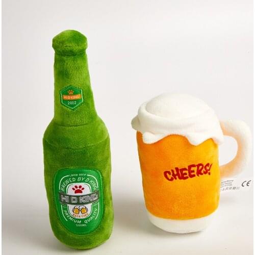 Plush Squeaky Bone Dog Toys Bite-Resistant Clean Chew Puppy Training Soft Beer Bottle And Beer Glass Pet Supplies