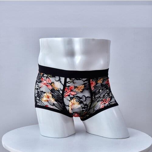 Sexy Lace Boxer Men Underwear Boxershorts Lace Floral Underpants Mens Bulge Pouch Boxer Shorts Hombre Male Calzoncillo Cueca Neu