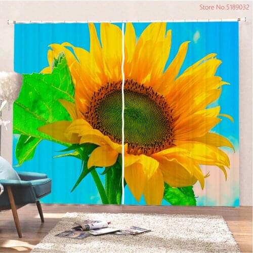 Sunflower Curtains for Living Room Children Bedroom Decoration Home Kitchen Products Windows Drapes 2 Panels Custom Home Curtain