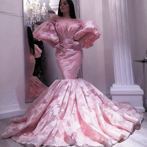 SuperKimJo Vestidos De Fiesta Luxury Pink Evening Dresses Flare Sleeve Modest Embrodiery Arabic Evening Gown Formal Dresses