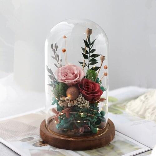 18*35cm Luminous Antique Base Glass Dome Home Decoration Big Size Creative Cover DIY Friend Gift Wedding Prop