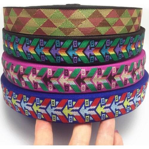 High quality 1" 2.5CMx11YD 3Color arrow pattern embroidery webbing lace Polyester Woven Jacquard Ribbon DIY Cloth Accessories
