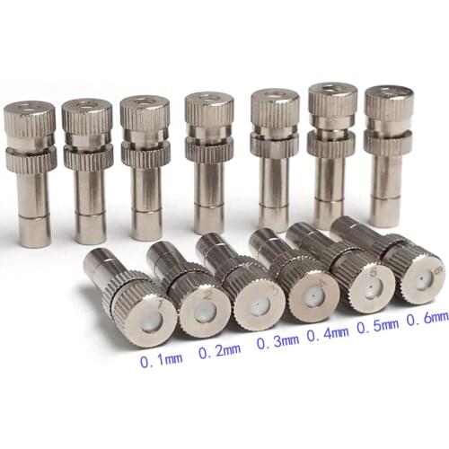 50pc Low Pressure High Quality Atomizing Misitng Nozzle 0.1-0.6mm Stainless Steel Fog Misting Sprinkler 6mm Connectors