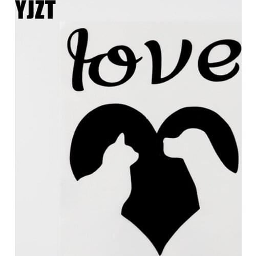 YJZT 13.2CM×17.2CM Fashion Animal Cat Dog Love Vinyl Car Window Sticker Decal Black/Silver 8C-0427