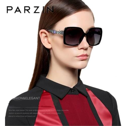 PARZIN Elegant Print Sunglasses Women Fashion Polarized Womens Sun Glasses Black Female Driving Glasses 9509