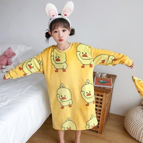 2021 Winter Childrens Nightdress Girls Cute Cartoon Flannel Pajamas Long Skirt Home Service