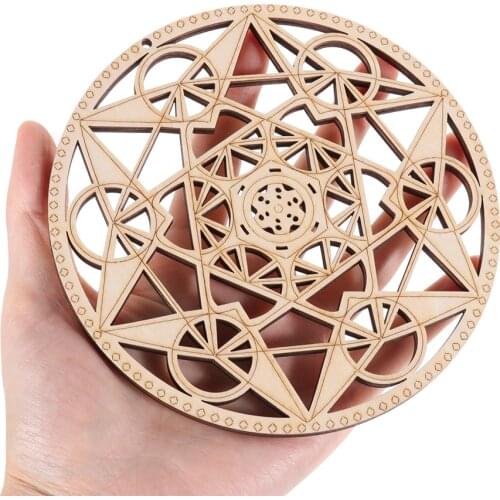 1PC Sacred Geometry Wall Art Wood Sign Crystal Grid Meditation Chakra Round Wooden Sign Wall Art Home Ornaments Decoration