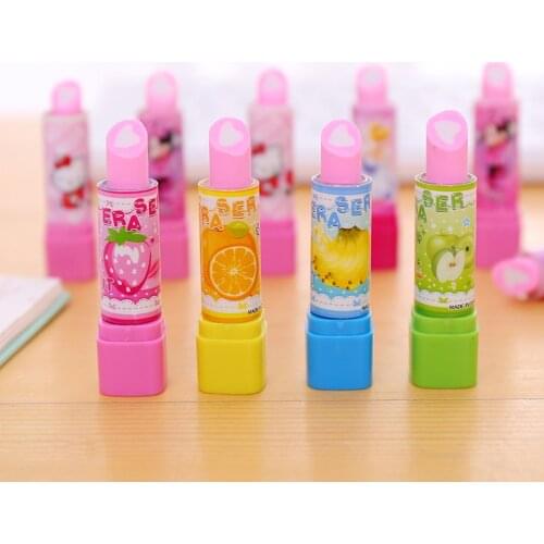 1PC Cute Fruit Lipstick Style Rubber Erasers For Girls Novelty Pencil Eraser Kids Gift Kawaii Stationery School Supplies