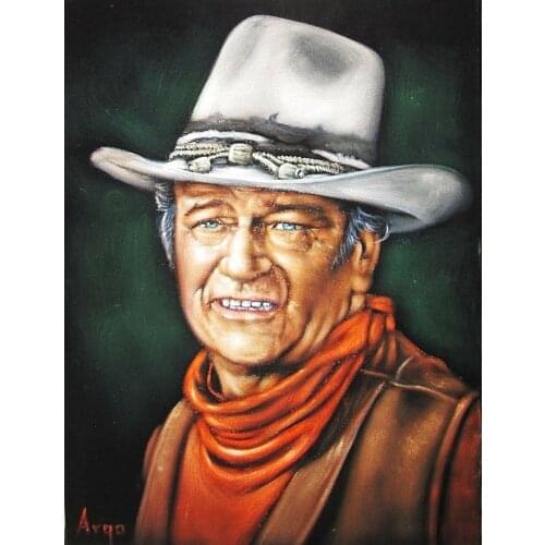 100% Handmade ORIGINAL John Wayne Civil War TRUE GRIT Original Oil Painting Art Black Velvet