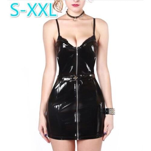 2021 Sexy Shiny Black PVC Wet Look Off Shoulder Bodycon Dress Plus Size Hot PVC Latex Dress With Front Zipper Strapless Dress