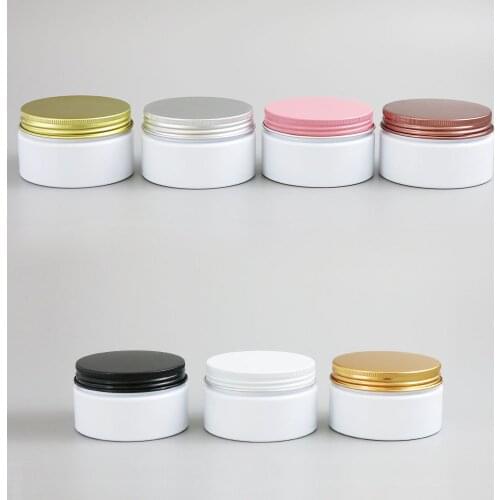 24pcs/lot 100g White Cosmetic Jar Containers Skincare Cream Jars 100ml for Cosmetics Packaging Plastic Bottles With Metal Lids