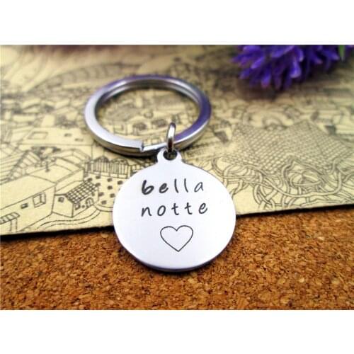 3pcs/lot 28mm stainless steel keyring with 20mm stainless steel circle "bella notte heart" charms keyring