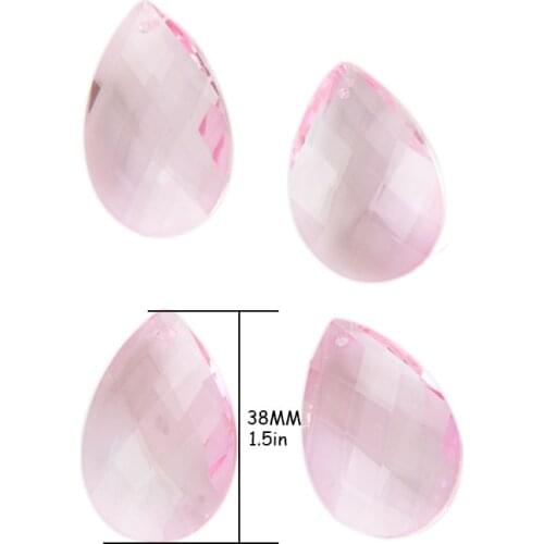 38mm 50pcs/lot Pink Suncatcher Prism Parts Crystal Chandelier Sparre Pendant Crystal Teardrop Chandelier Parts For Wedding Decor