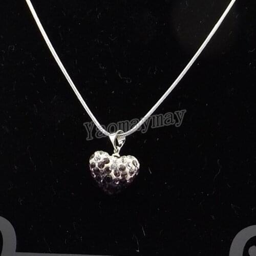 Gradient Purple Heart Shape Crystal Pendant Silver Color Necklace For Women 5pcs Wholesale Free Shipping