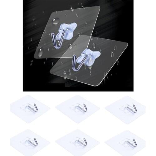 6pcs Clear Durable Adhesive Hooks Strong Sticky Kitchen Wall Hanger Ceiling Hooks