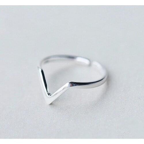 925 Sterling Silver Letter V Shape Adjustable Finger Ring Fine Jewelry For Women Girls Party Personality Accessories jz540