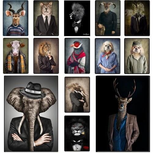 Canvas Painting Abstract Animal Poster with Elephant Poodle Zebra Dressed Canvas Print Art Pictures Living Room Bedroom Decor