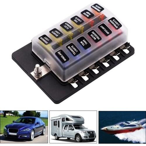 Car Boat Fuse Box Holder 6/8/10/12 Ways Blade Fuse Holder Block with Warning Indicator 12V~24V Power Distribution Panel Board