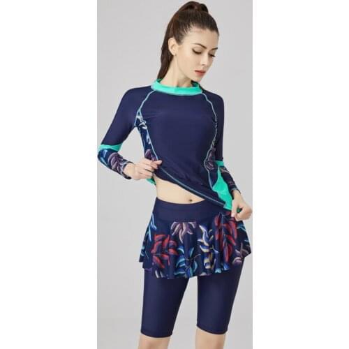 Brand Sport Swimsuit with Long Sleeves One Pieces Swimwear Women Surfing Snorkeling Patchwork Bathing Suit Ladies Beach Wear