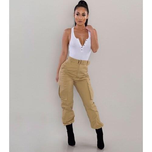 Womens Casual Loose Pants High Waist Military Combat Trouser Ladies Cargo Pants Girls Pockets Army Trousers Autumn Wear