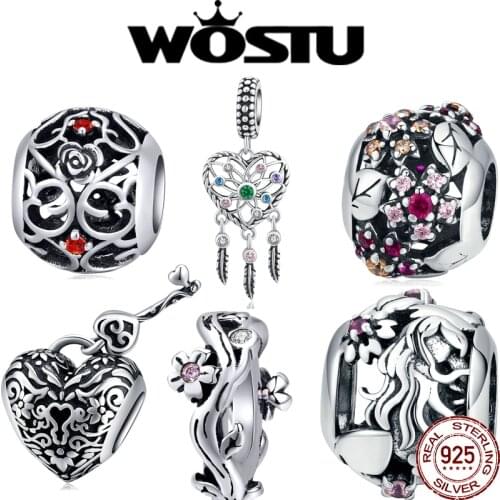 Wostu 2020 Original 925 Sterling Silver Stopper Charms Beads Fit Bracelet DIY Women Round shape Jewelry make Wedding gift