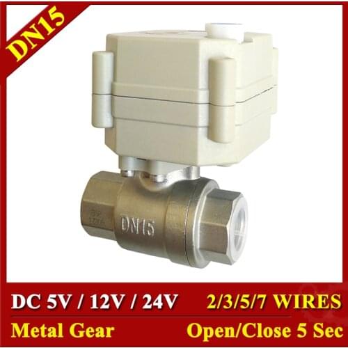 Tsai Fan electric ball valve 1/2'' DC5V/12V/24V SS304 2/3/5/7 wires electric water valve 2 way BSP/NPT with manual override