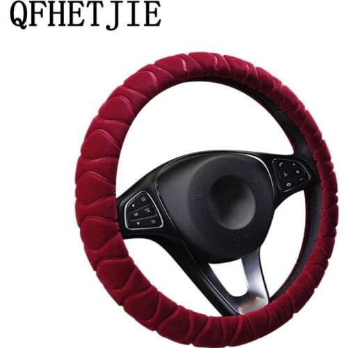 Hand Warmer Car Steering Wheel Cover 7-color Non-slip Embossed Three-dimensional Plush Winter Car Handle Cover Car Accessories