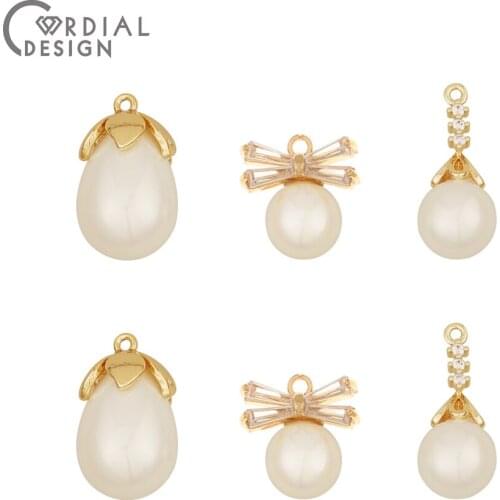 Cordial Design 30Pcs Jewelry Accessories/CZ Charms/Hand Made/Imitation Pearl/Drop Shape/Genuine Gold Plating/DIY Making/Pendant