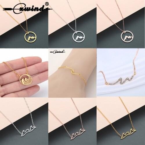 Cxwind Ocean Wave Pendant Necklace Long Sweater Chain Nautical Choker Necklaces & Pendants Fashion Statement Jewelry Collares