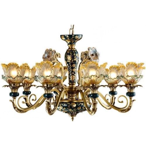 French traditional Chandelier for Villa Hallway Vintage Pastoral Copper Glass Led Chandelier Natural Hanging Lamp For Balcony